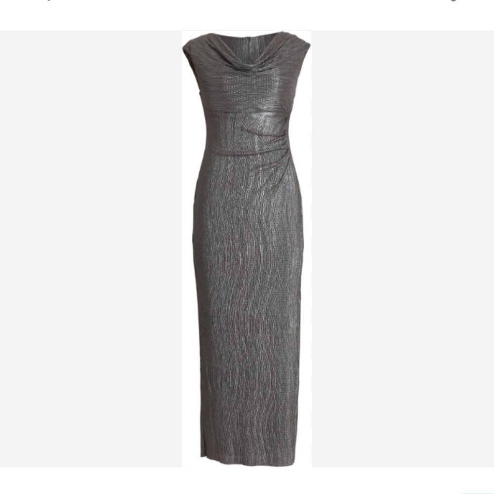 Connected Apparel | Cowl Neck Metallic Maxi Dress | Navy Blue | Size 10